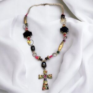 Stunning Hand Painted and Real Stones Cross Necklace